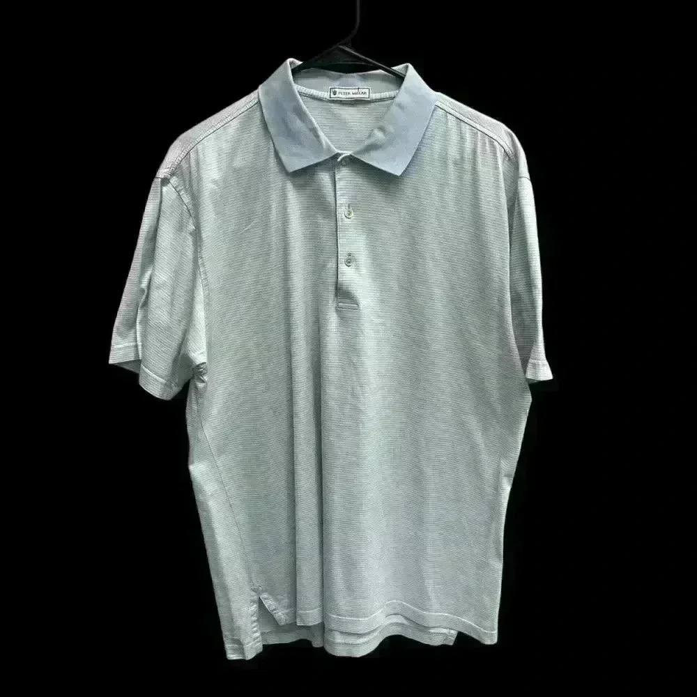 Peter Millar Men's Light Blue & White Striped Polo Shirt Size M 100% Cotton